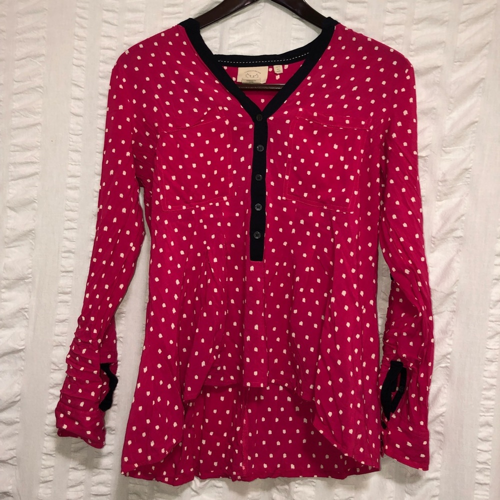Anthro Vanessa Virginia High Low Pink Blouse